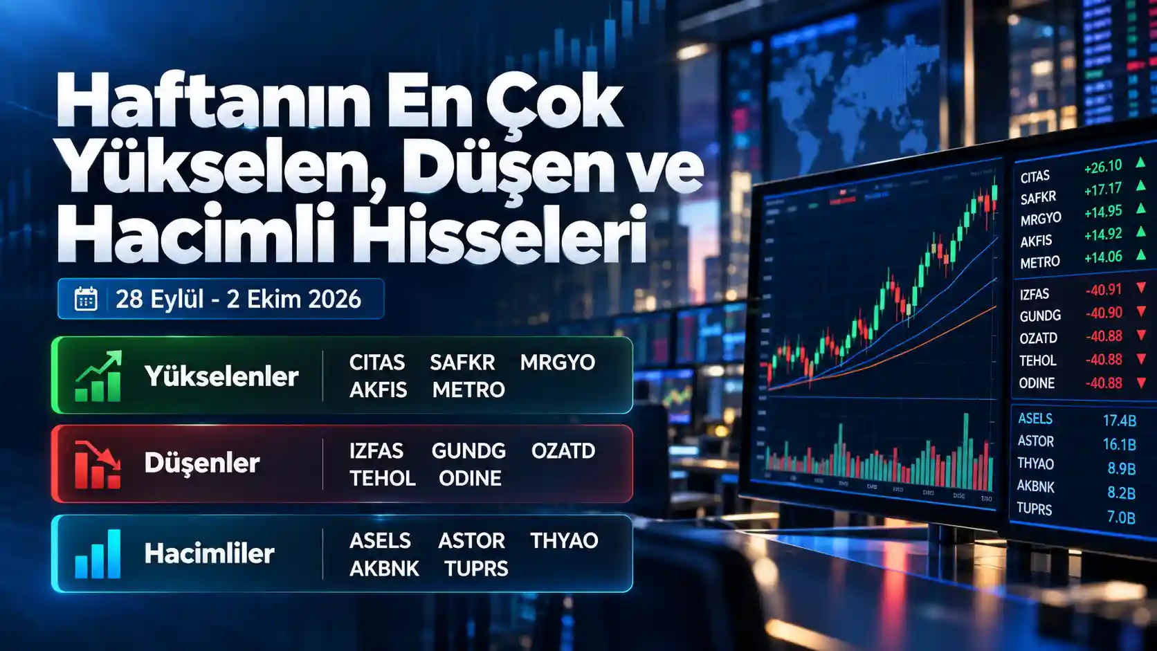 28 Eylül-2 Ekim haftasında en çok yükselen düşen ve hacimli BIST hisseleri