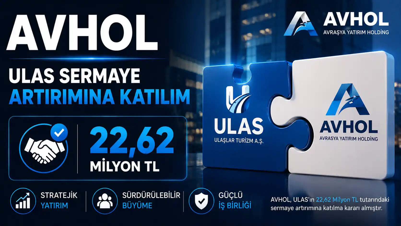 AVHOL'un ULAS sermaye artırımına alacağına mahsuben katılım kararını anlatan haber görseli