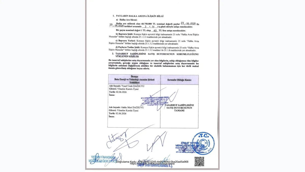 Beta Enerji halka arz yeni talep toplama tarihleri belli oldu