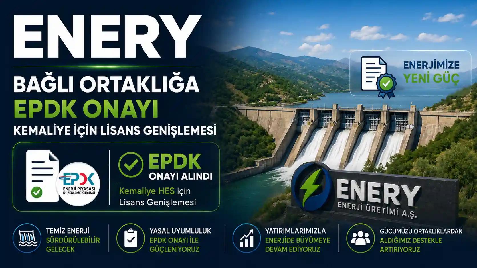 ENERY bağlı ortaklığının Kemaliye ilçesi için doğal gaz lisans genişletme onayını anlatan haber görseli