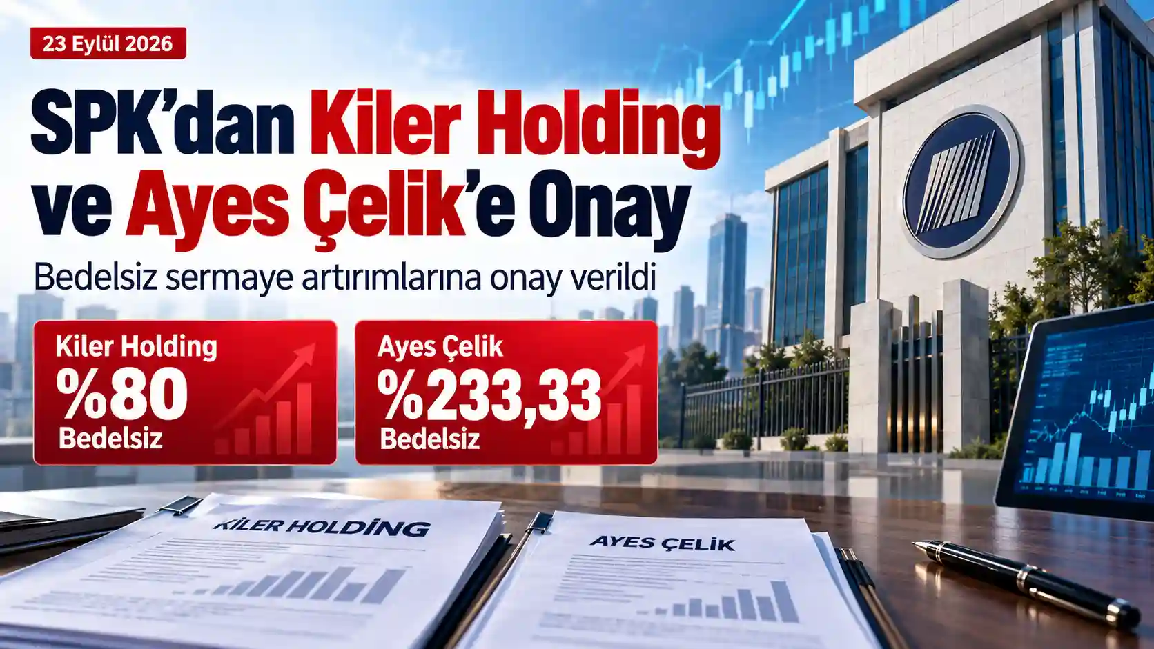 Kiler Holding yüzde 80 ve Ayes Çelik yüzde 233,33 bedelsiz sermaye artırımı SPK onayı