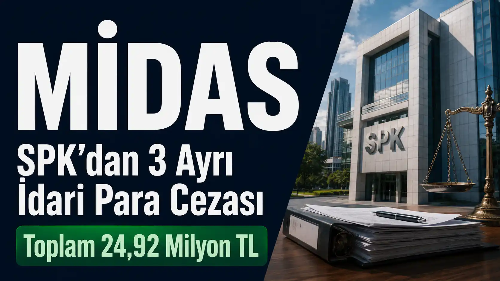 SPK'nın Midas Menkul Değerler'e verdiği 24,92 milyon TL idari para cezasını anlatan haber görseli