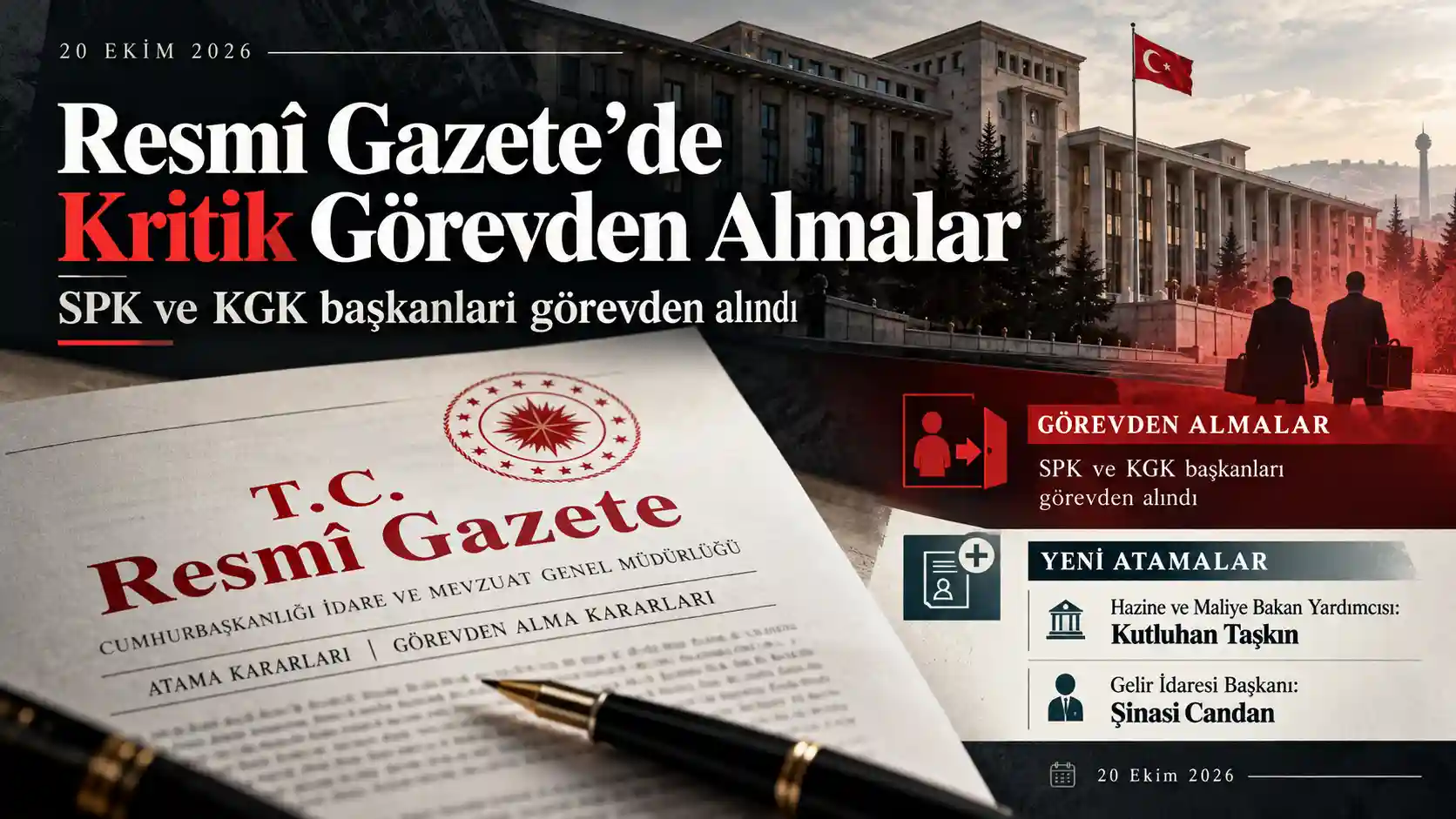 20 Ekim 2026 Resmî Gazete kararlarıyla SPK ve KGK başkanlarının görevden alınması ve ekonomi yönetimindeki atamalar
