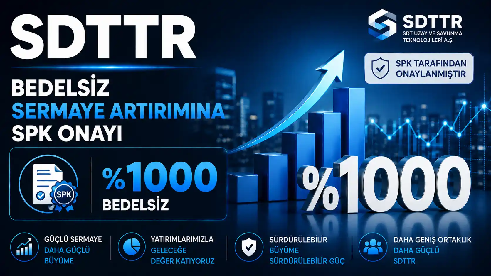 SDTTR'nin yüzde 1000 bedelsiz sermaye artırımı için aldığı SPK onayını anlatan haber görseli