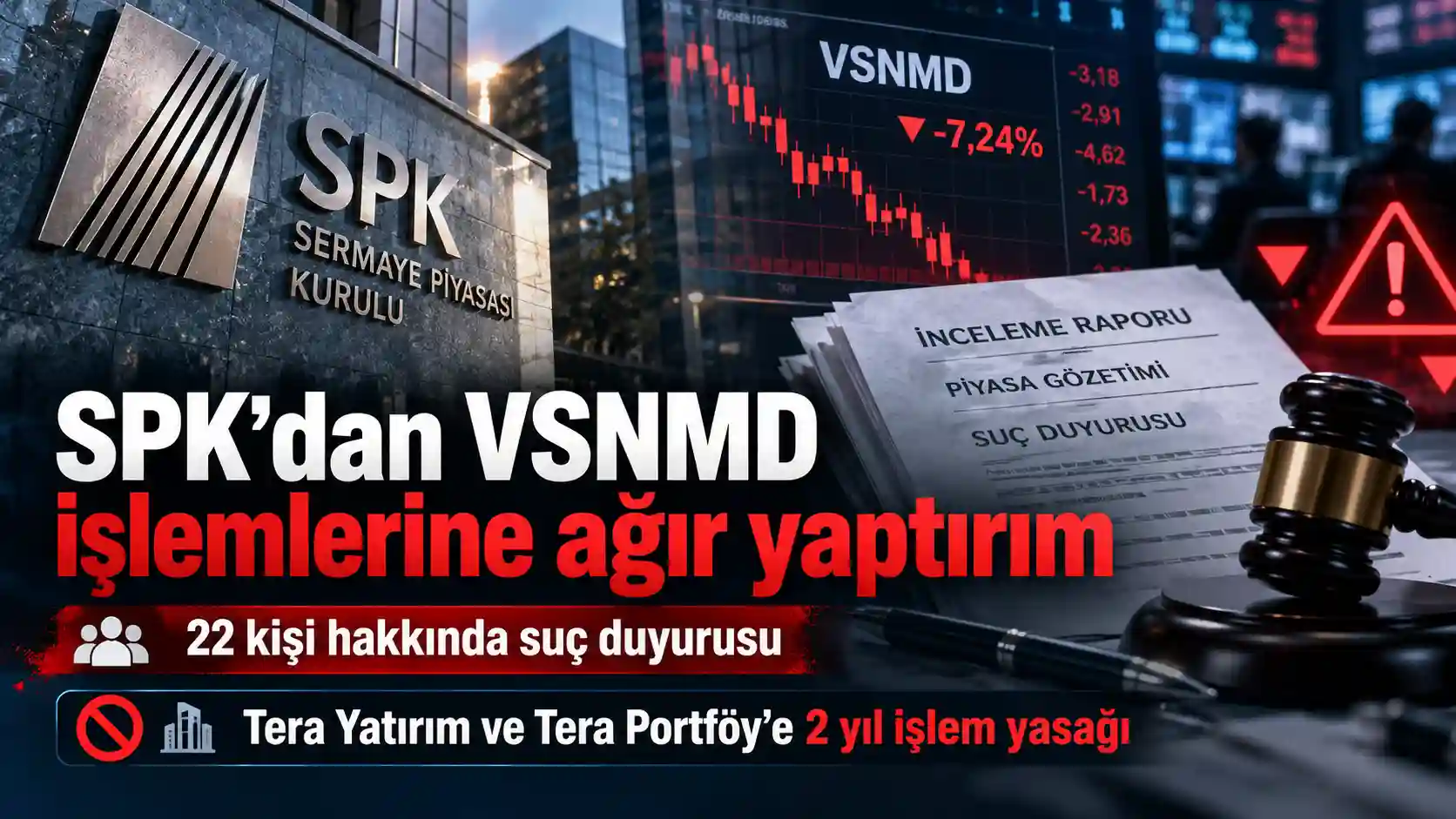 SPK'nın VSNMD işlemlerine ilişkin 22 kişi hakkında suç duyurusu ve 2 yıl işlem yasağı kararı