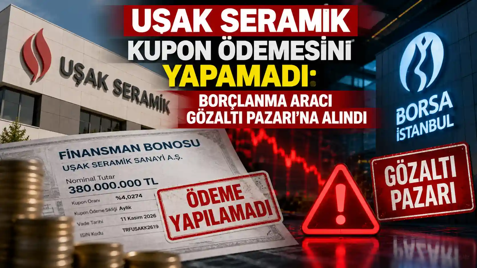 Uşak Seramik finansman bonosunun kupon ödemesinin yapılamaması ve borçlanma aracının Gözaltı Pazarı'na alınması